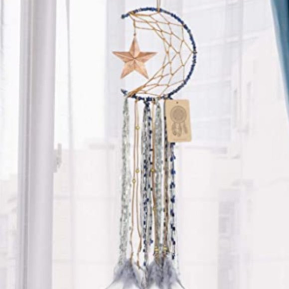 Boho Hippie Moon Star Feather Dream Catcher - Picture 15 of 16